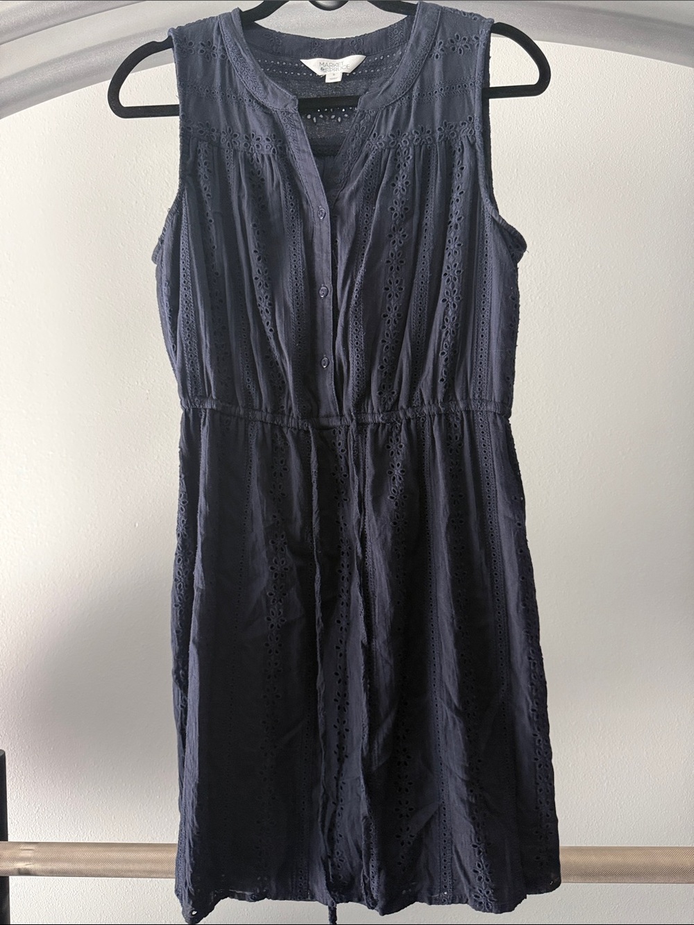 Market & Spruce Navy Sleeveless Eyelet Midi Dress